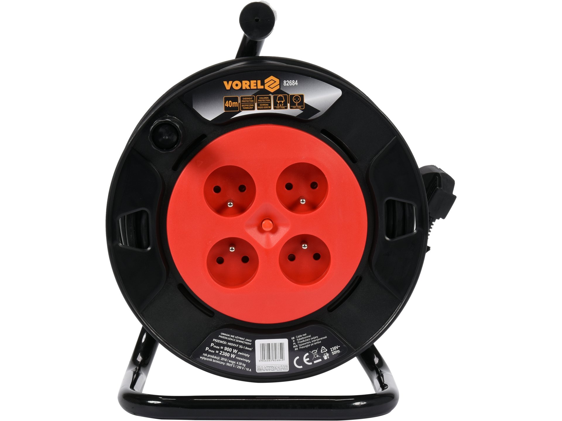 Prelungitor pe tambur, 4 prize, 3x1.5mm2, 50m, Vorel - 82685