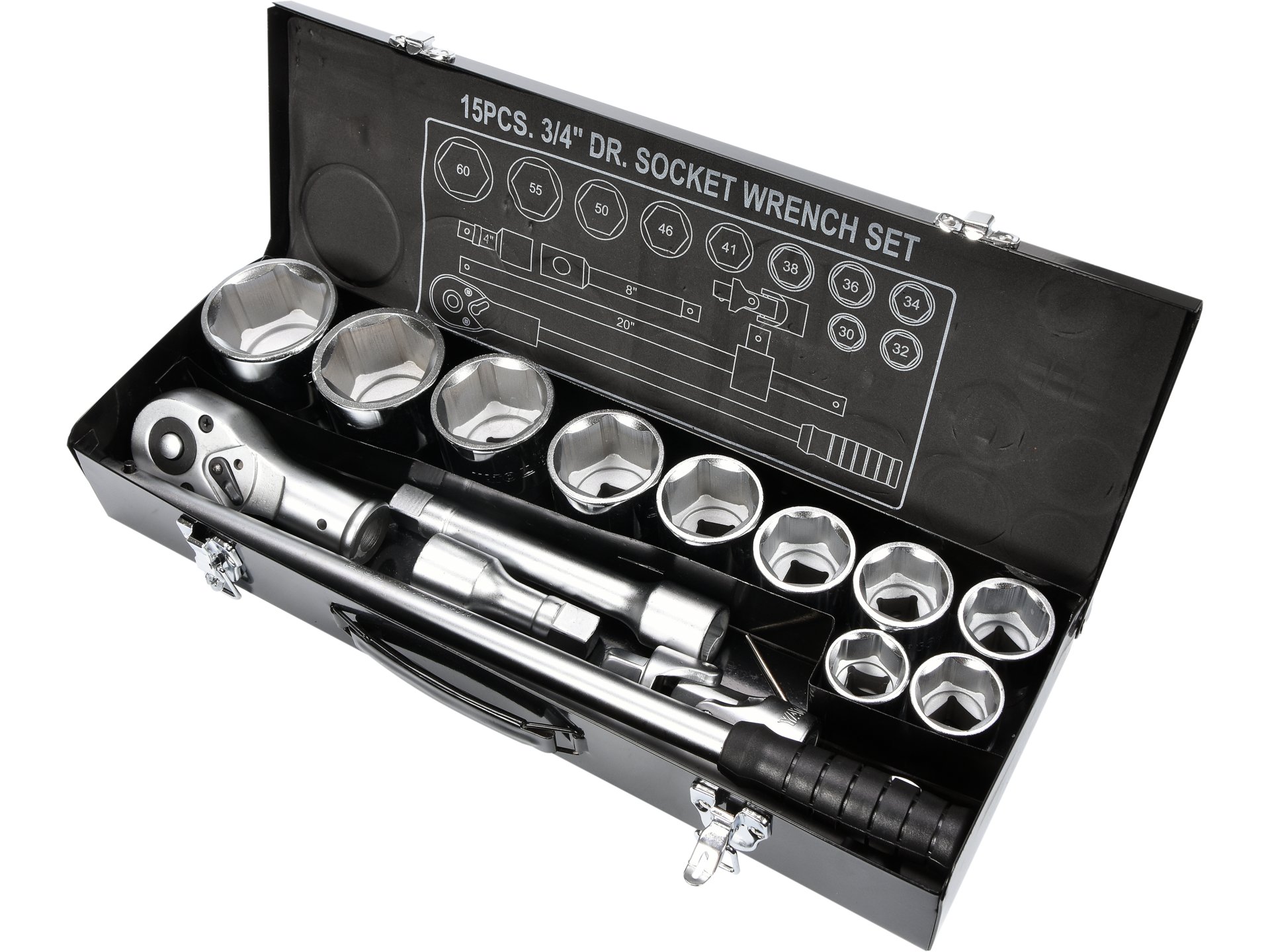 Trusa chei tubulare cu clichet 3/4'', 15 buc, Yato - YT-1334