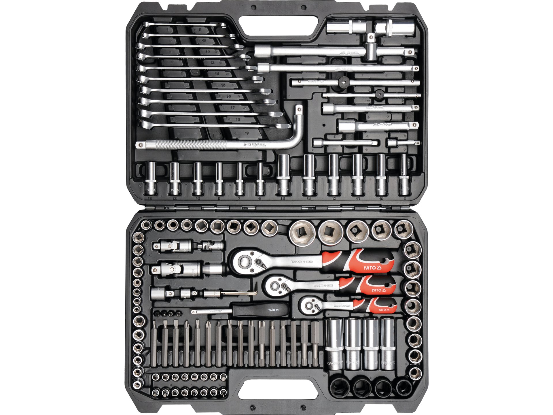 Trusa tubulare si antrenor 1/2'', 1/4'', 3/8'', 128 piese, Yato - YT-38872