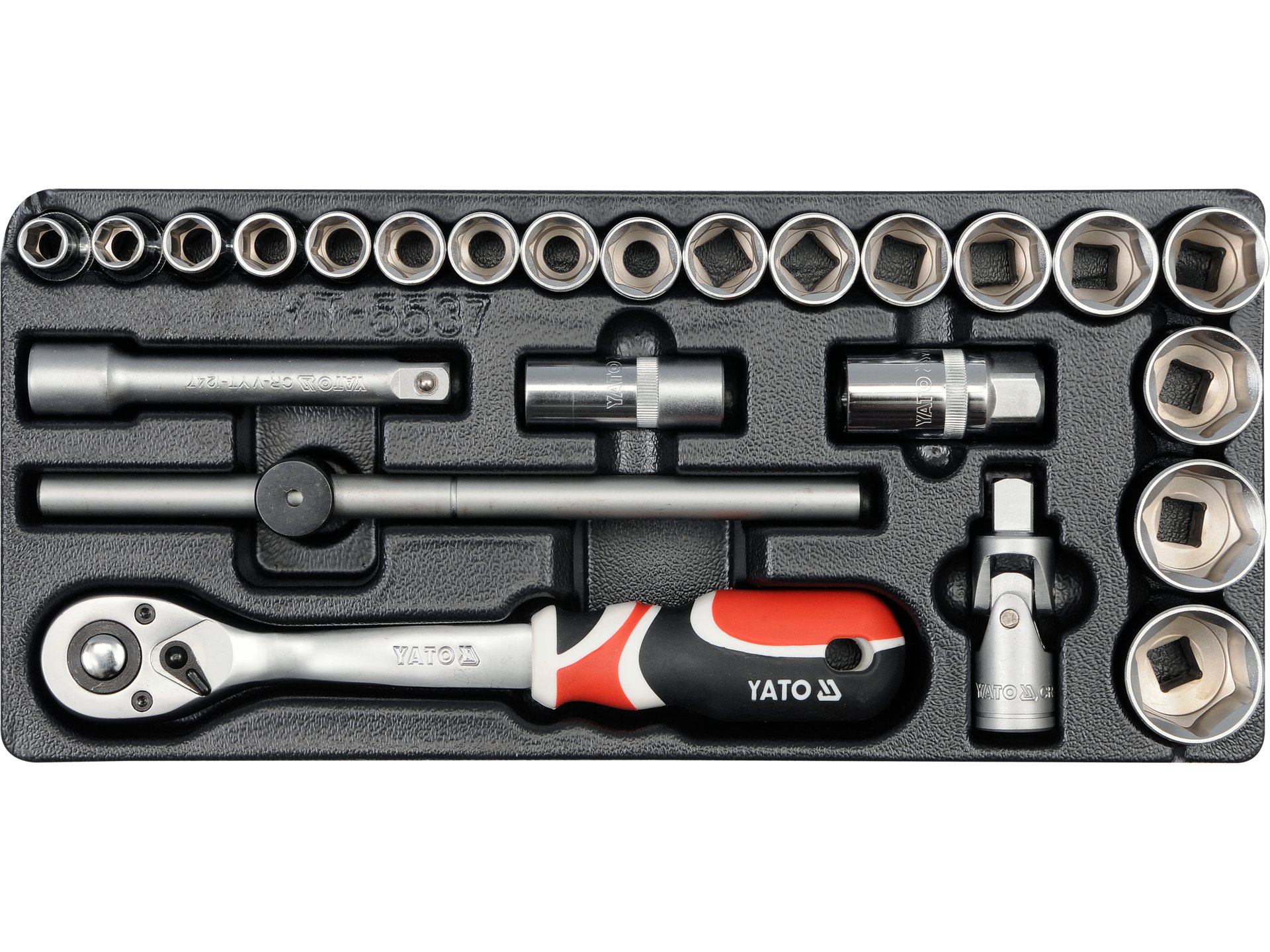 Trusa chei tubulare +clichet +adaptor 24piese, 10-32mm, Yato - YT-5537